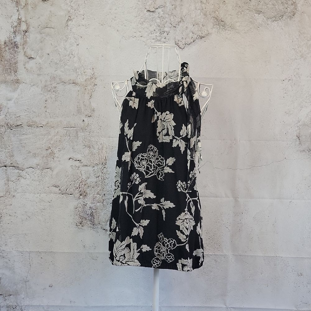 White House Black Market Floral Halter Neck Blouse Womens Size L